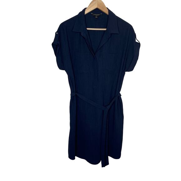 Banana Republic Factory Store Dresses & Skirts - Banana Republic Womens Short Sleeve Shirt Dress Medium Navy Belted Tie Safari